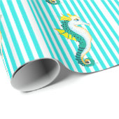 Papier Cadeau rayures de sarcelle d'hiver d'hippocampe (Coin rond)