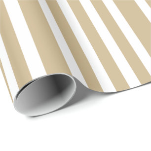 Papier Cadeau Rayures de sucre de canne d'or et de Noël blanc