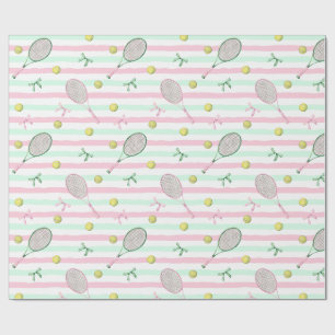 Papier Cadeau Rayures de tennis vert pâle et rose