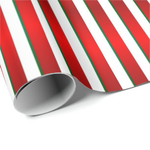 Papier Cadeau Rayures de vacances de Noël rouge, vert et blanc