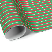 Papier Cadeau Rayures de vacances rouge blanc vert (Coin rond)
