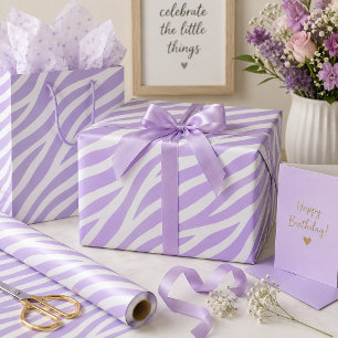 Papier Cadeau Rayures de zèbre lavande et blanc Impression d'ani