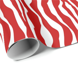 Papier Cadeau Rayures de zèbre - rouge-foncé et blanches