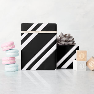 Papier Cadeau Rayures diagonales noires et blanches modernes gra