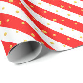Papier Cadeau Rayures diagonales rouges et blanches & points (Coin rond)