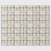 Papier Cadeau Rayures écossaises vertes bordeaux fleurs crème An (Plat)