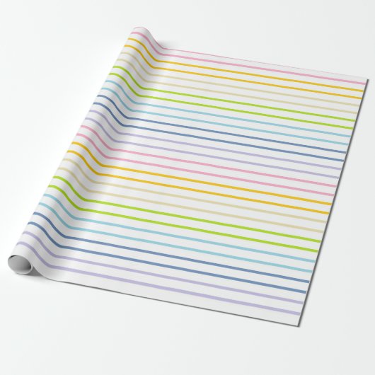 Papier Cadeau Rayures en pastel décrites d'arc-en-ciel (Déroulé)