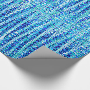 Papier Cadeau Rayures et pointes satinées Abstraites, Bleu de co