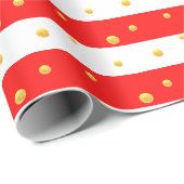 Papier Cadeau Rayures et points rouges blancs (Coin rond)
