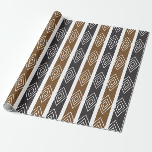 Papier Cadeau Rayures géométriques diamant gris marron
