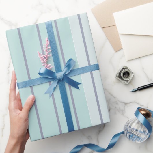 Papier Cadeau Rayures grises bleues sarcelle modernes simples (Cadeaux)