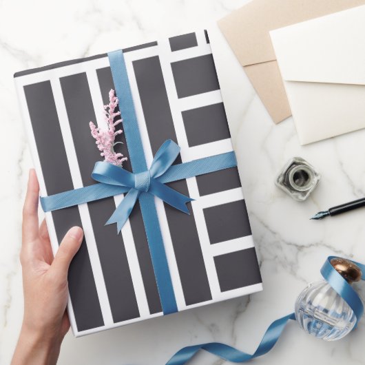 Papier Cadeau Rayures horizontales verticales grises et blanches (Cadeaux)