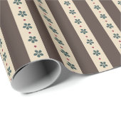 Papier Cadeau Rayures Marron Et Fleurs (Coin rond)