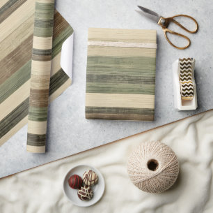 Papier Cadeau Rayures marron et vert rustique