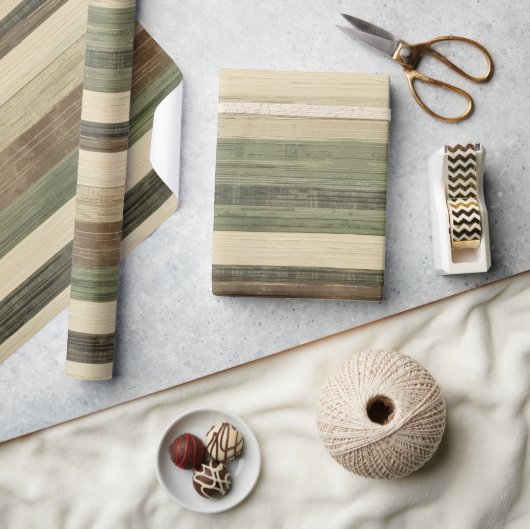 Papier Cadeau Rayures marron et vert rustique (Artisanat)