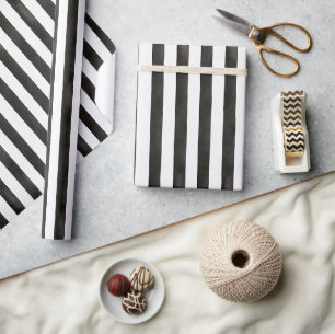 Papier Cadeau Rayures Noir et Blanc Anniversaire