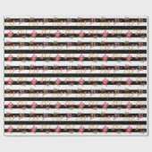 Papier Cadeau Rayures noires et blanches élégantes avec floral (Plat)