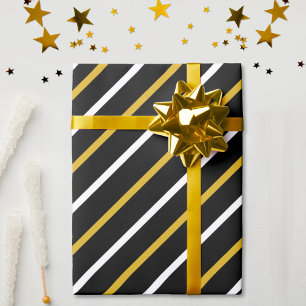 Papier Cadeau Rayures noires et blanches sur fond noir