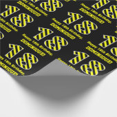 Papier Cadeau Rayures noires et jaunes "18" ; 18e anniversaire + (Coin)