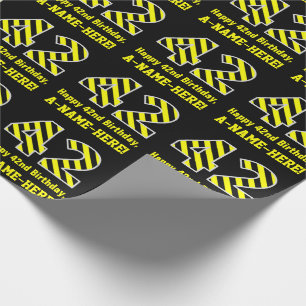 Papier Cadeau Rayures noires et jaunes "42"; 42e anniversaire +