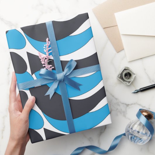 Papier Cadeau Rayures ondulées gris bleu (Cadeaux)