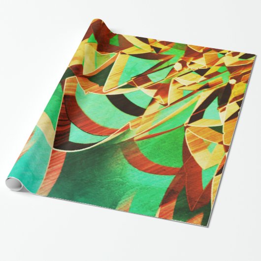 Papier Cadeau rayures orange Brown sur arrière - plan vert rusti (Déroulé)