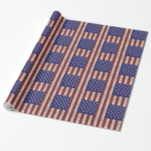 Papier Cadeau Rayures orientées et étoiles de drapeau grunge des (Déroulé)