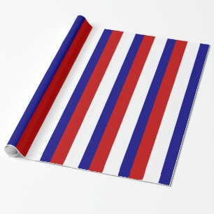 Papier Cadeau Rayures patriotiques blanches et bleues rouges