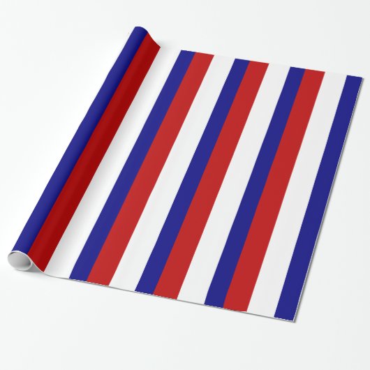 Papier Cadeau Rayures patriotiques blanches et bleues rouges (Déroulé)