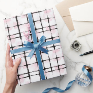 Papier Cadeau Rayures Rose Blanc Noir