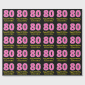 Papier Cadeau Rayures roses "80" d'amusement ; Joyeux (Plat)