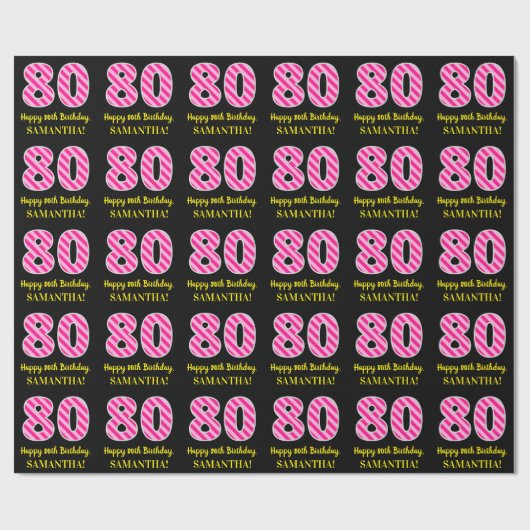 Papier Cadeau Rayures roses "80" d'amusement ; Joyeux (Plat)