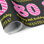 Papier Cadeau Rayures roses "80" d'amusement ; Joyeux (Coin rond)