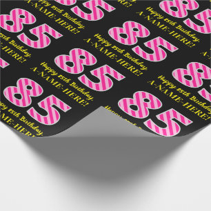 Papier Cadeau Rayures roses "85" d'amusement ; Joyeux 85th