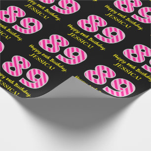 Papier Cadeau Rayures roses "89" d'amusement ; Joyeux