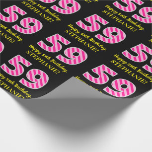 Papier Cadeau Rayures roses amusantes "59"; Joyeux 59e anniversa