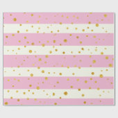 Papier Cadeau Rayures roses et blanches pois dorés (Plat)