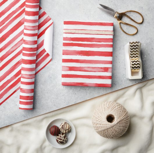 Papier Cadeau Rayures Rouge Blanc Noël (Artisanat)