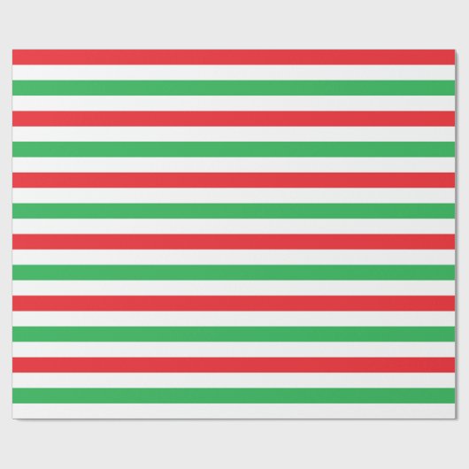 Papier Cadeau Rayures rouges, blanches et vertes (Plat)
