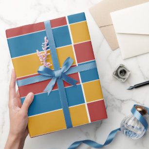Papier Cadeau Rayures rouges bleues jaunes