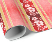Papier Cadeau Rayures rouges de Honu de ketmie (Coin rond)