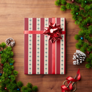 Papier Cadeau Rayures Rouges Et Fleurs