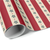 Papier Cadeau Rayures Rouges Et Fleurs (Coin rond)