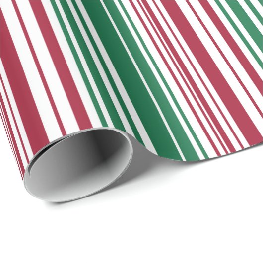 Papier Cadeau Rayures rouges et vertes (Coin rond)