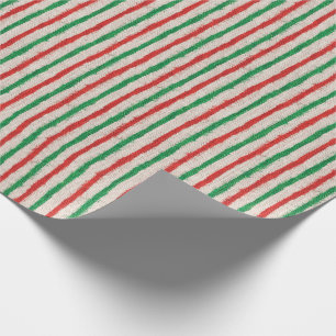 Papier Cadeau Rayures rouges et vertes de Noël de Faux de toile