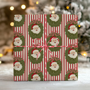Papier Cadeau Rayures rouges rétro visage drôle de Père Noël toi