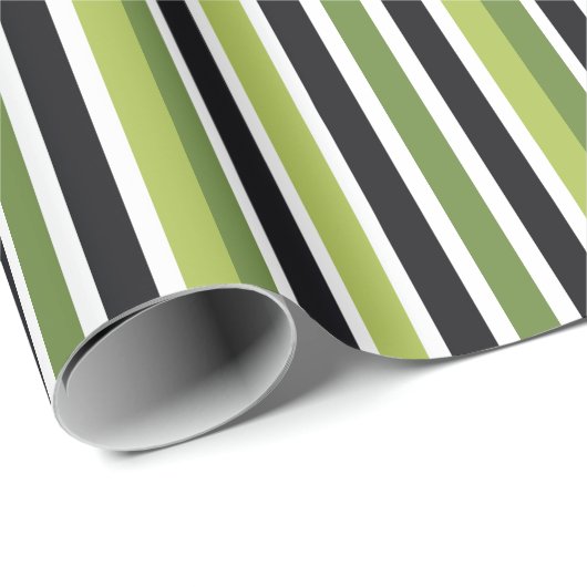 Papier Cadeau Rayures Vert Noir (Coin rond)