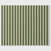Papier Cadeau Rayures Vertes Et Crème Et Fleurs (Plat)