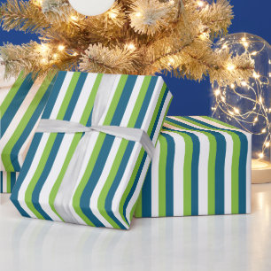 Papier Cadeau Rayures verticales bleues blanches vertes
