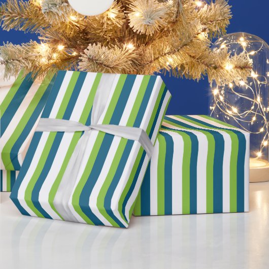 Papier Cadeau Rayures verticales bleues blanches vertes (Vacances)